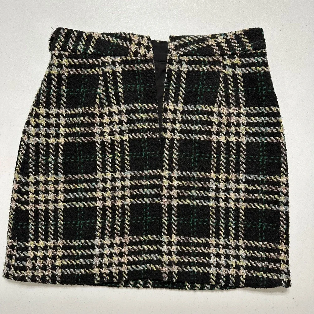 Lili Sidonio Black Tartan‎ Plaid Wool Blend Tweed Mini Skirt Pencil Belt Loops S